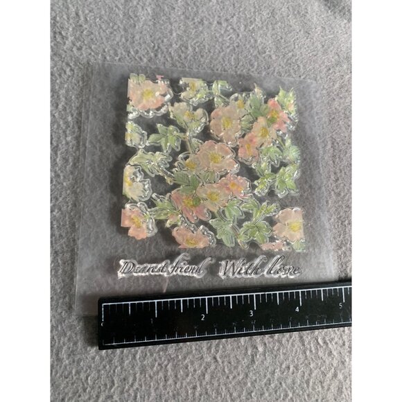 Clear Floral Stamp With "Dearest Friend" & "With Love" Texts Crafting Card Makin - Picture 3 of 3
